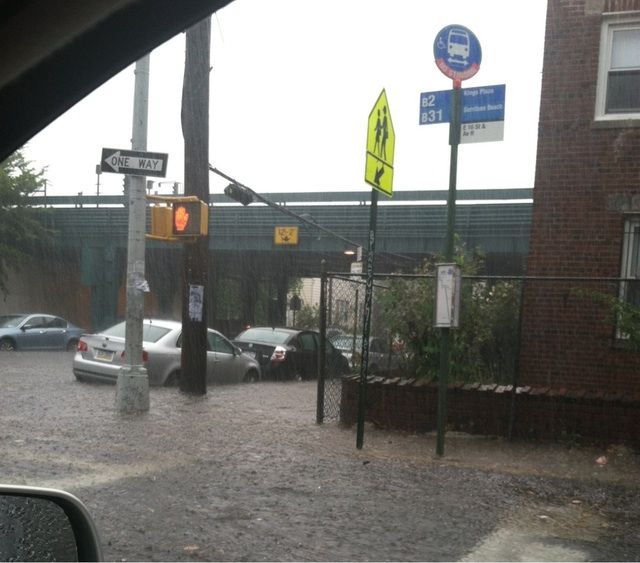 "Crazy flooding near the B/Q on Kings Highway right now."